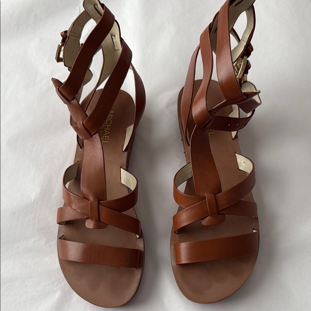 MICHAEL Michael Kors Brown/Tan Leather Women's Gladiator Sandals - Size 8M - Picture 2 of 5